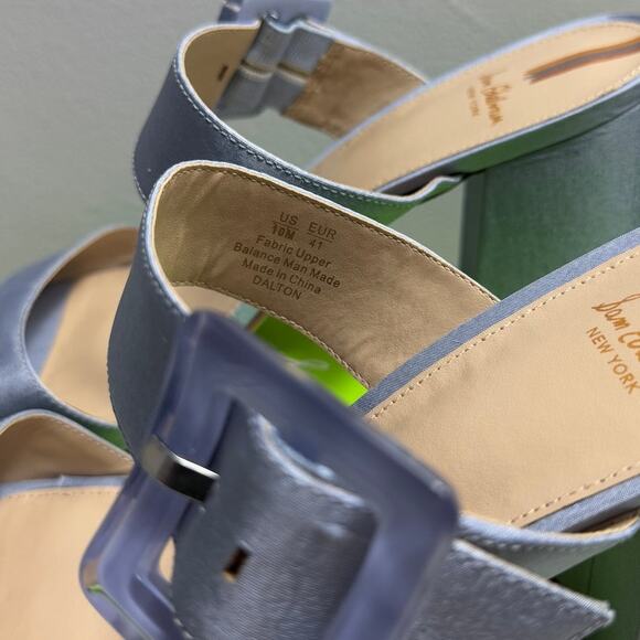 New Sam Edelman Dalton Blue Satin Slip On Block Heel Sandals Women's Size 10 - Picture 8 of 10
